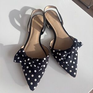 Ann Taylor Black and White Polka Dot Bow Flats